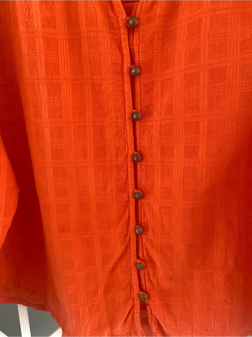 Anthro Pilcro Tavi Oversized Textured Cotton Blouse Small Coral Red Top EUC - Picture 4 of 10